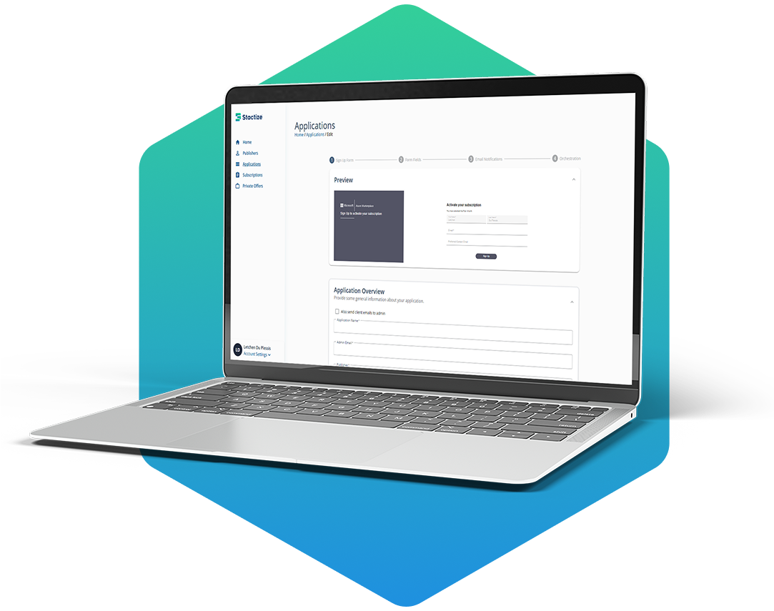 a laptop with a screen of the application onboarding process on stactize